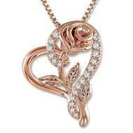 Rose Gold Flower with Cubic Zirconia Heart Necklace