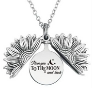 Stainless Steel Sunflower Necklace with hidden “I Love You to the Moon and Back” message
