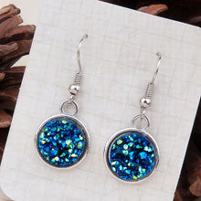 Load image into Gallery viewer, Druzy Blue-Green Silver-Tone Earrings
