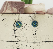 Load image into Gallery viewer, Druzy Blue-Green Silver-Tone Earrings
