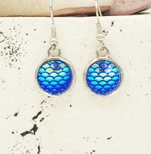 Load image into Gallery viewer, Blue Mermaid Scale Silver-Tone Resin Earrings
