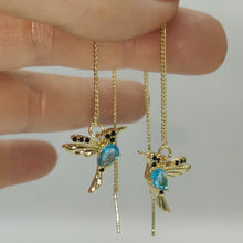 Load image into Gallery viewer, Hummingbird Blue Cubic Zirconia Thread Earrings
