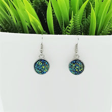 Load image into Gallery viewer, Druzy Blue-Green Silver-Tone Earrings
