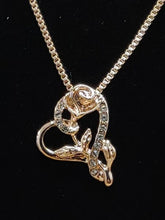 Load image into Gallery viewer, Rose Gold Flower with Cubic Zirconia Heart Necklace
