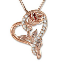 Load image into Gallery viewer, Rose Gold Flower with Cubic Zirconia Heart Necklace
