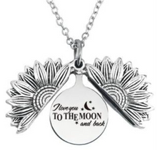 Load image into Gallery viewer, Stainless Steel Sunflower Necklace with hidden “I Love You to the Moon and Back” message
