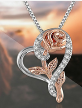 Load image into Gallery viewer, Rose Gold Flower with Cubic Zirconia Heart Necklace
