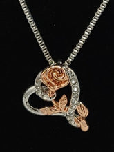 Load image into Gallery viewer, Rose Gold Flower with Cubic Zirconia Heart Necklace
