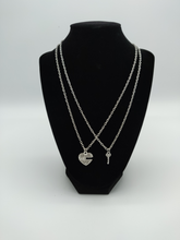 Load image into Gallery viewer, Couples Heart &amp; Key Necklace Set “Only the Keyholder can unlock my heart”
