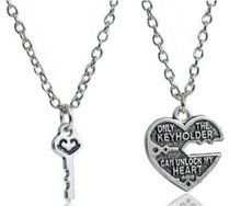 Load image into Gallery viewer, Couples Heart &amp; Key Necklace Set “Only the Keyholder can unlock my heart”
