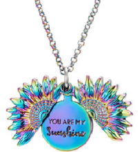 Load image into Gallery viewer, Multicolor Sunflower Necklace with hidden “You are my Sunshine” message
